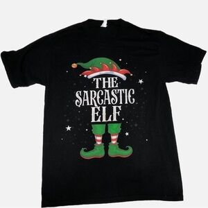 The Sarcastic Elf Christmas T-Shirt Size Medium Black Short Sleeve Unisex